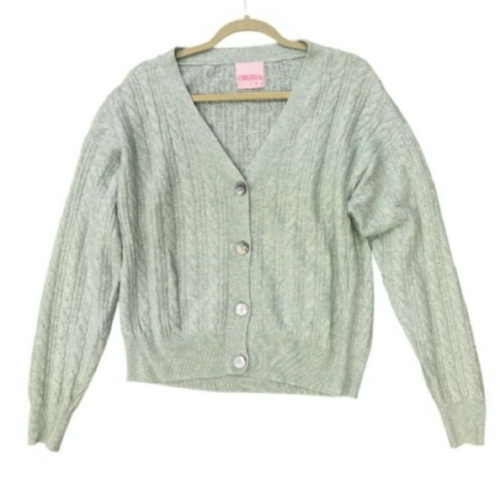New Crush 100% Cashmere Cable Knit Cardigan – Mint Green – Button Front Sweater